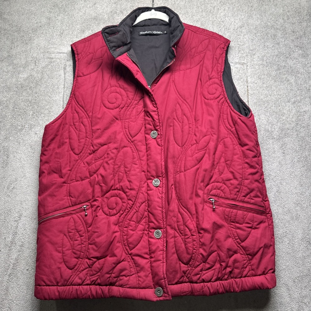 Gudrun Sjödén Red‎ Quilted Cotton Vest Women's Medium Floral Stitch Water Repel